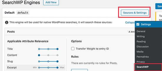 SearchWP search engine sources