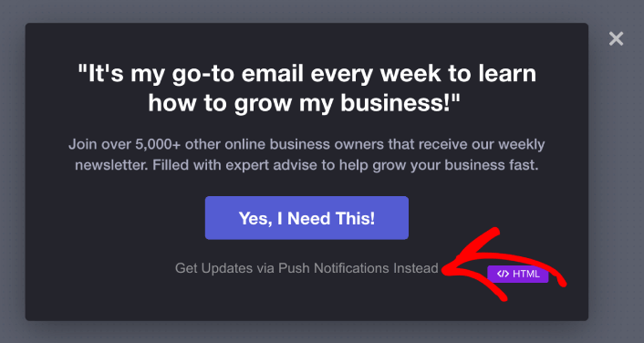 Add Push Subscription Button to Popup