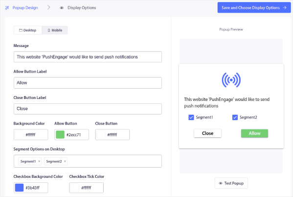 Popup design for Large Safari with Segments