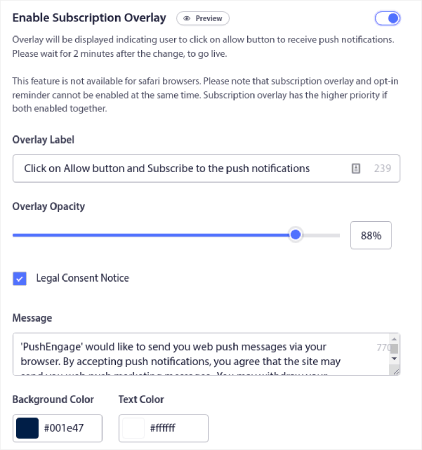 Subscription Overlay with Legal Consent