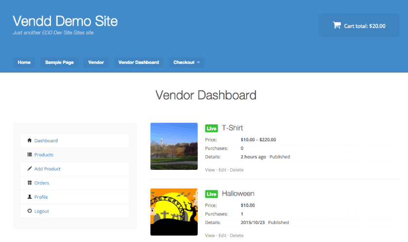 Vendor Dashboard Frontend Submissions