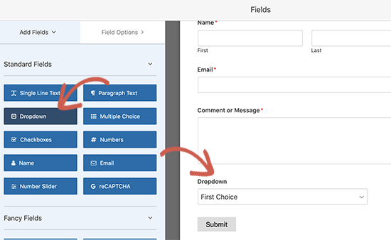 Add form fields from the sidebar