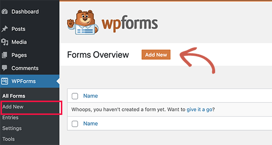 Add new form with WPForms