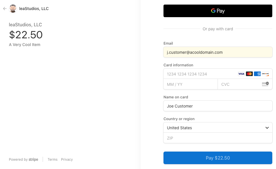 google pay payment form