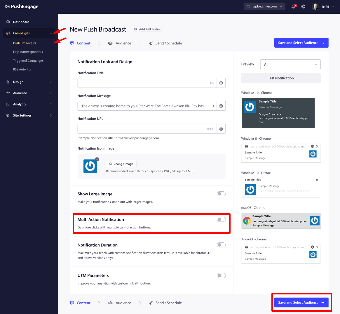 Guide to creating your first push campaign PushEngage