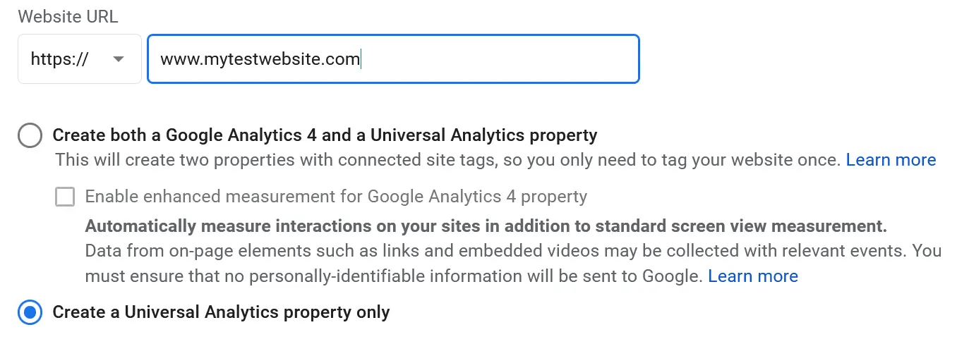 select create a universal analytics property