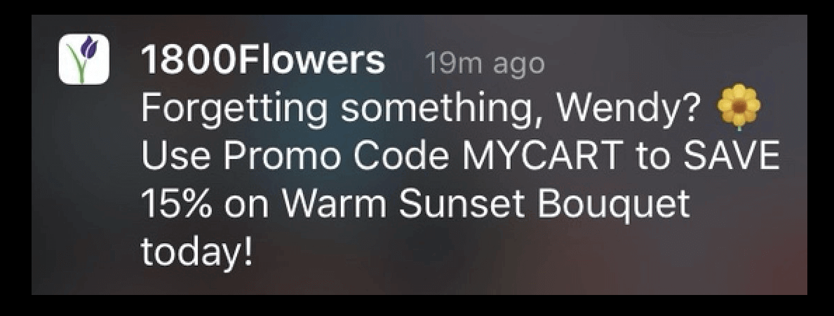 Abandoned cart push notification example