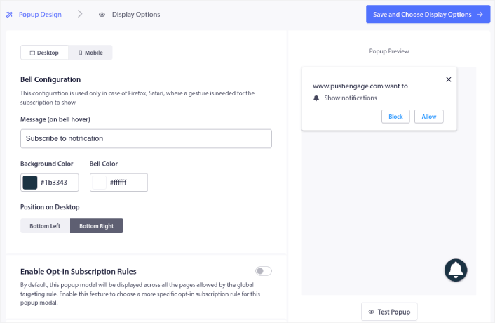 Single step optin deisgn settings