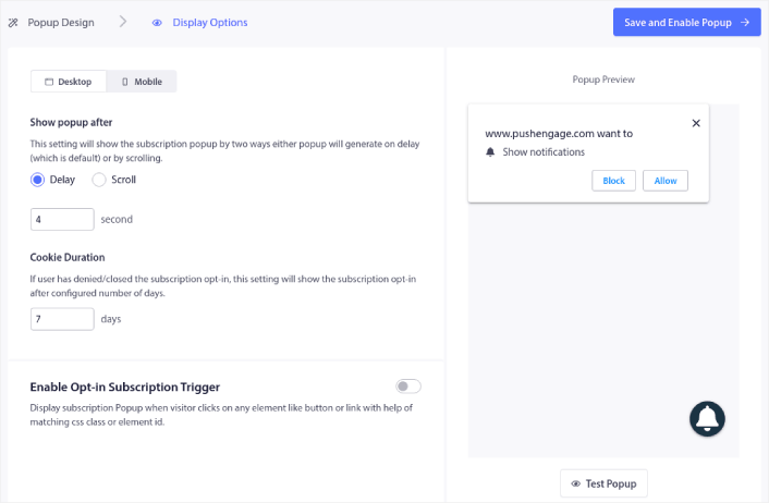 Single step optin display settings