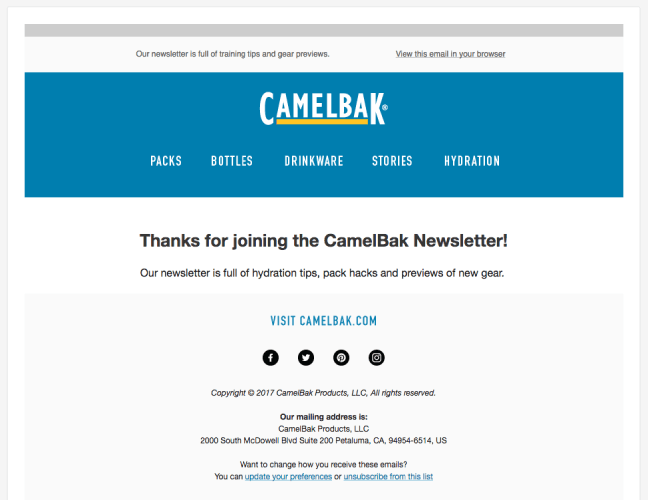 CamelBak Newsletter Welcome