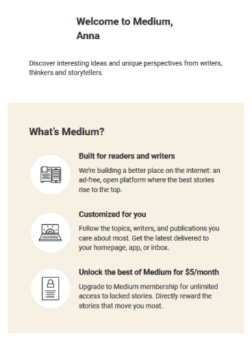 Medium Onboarding email