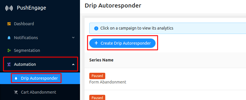 New Drip Campaign on PushEngage