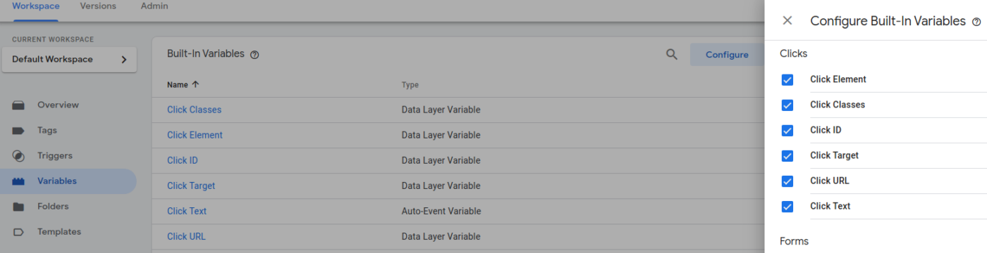 Configure GTM variables