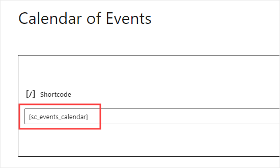 Enter calendar shortcode