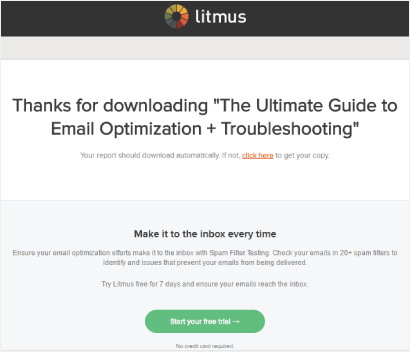 Litmus thank you page