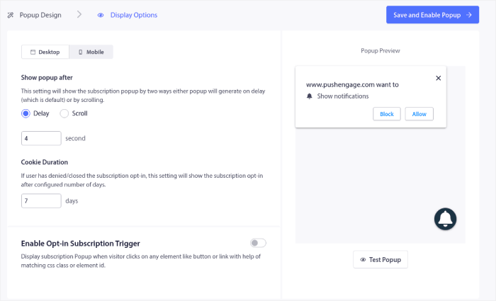 Increase push notification optin rate using timed display settings