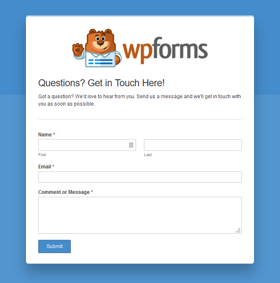 WordPress form landing page