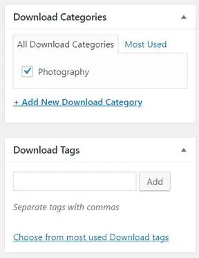 edd digital download categories and tags