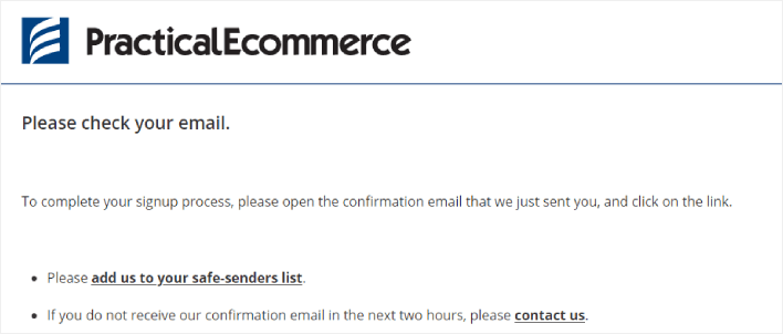 practical eCommerce thank you page