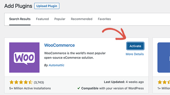 Activate WooCommerce plugin