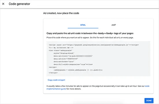 Ad Unit Code for Manual Placement