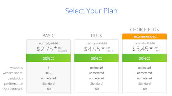 Choose Bluehost plan