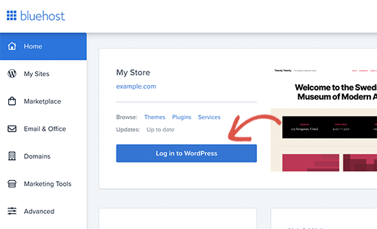 Log in to WordPress from Bluehost cPanel