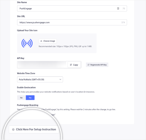 PushEngage Installation Settings