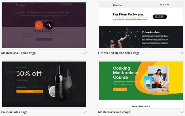 SeedProd landing page templates