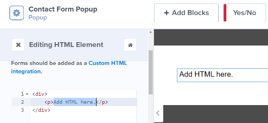 Add HTML code to OptinMonster popup