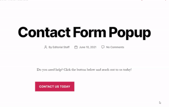 WordPress popup contact form example