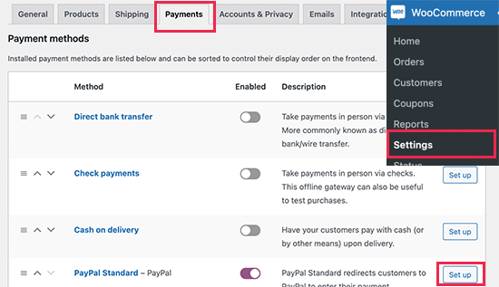 WooCommerce Payments Settings