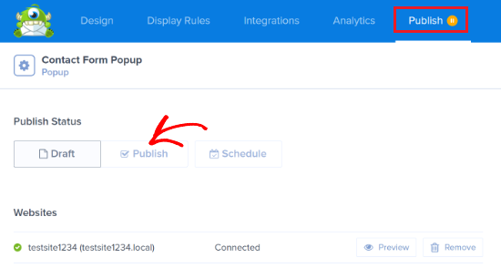 Publish WordPress contact form popup