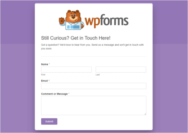 WPForms review form landing page