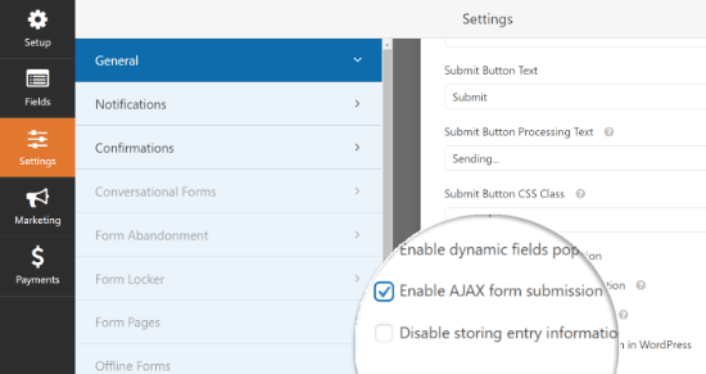 Enable AJAX form submissions