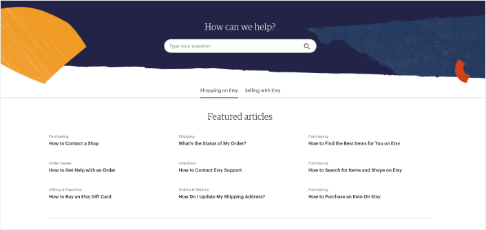 Etsy Help Center FAQ Pages