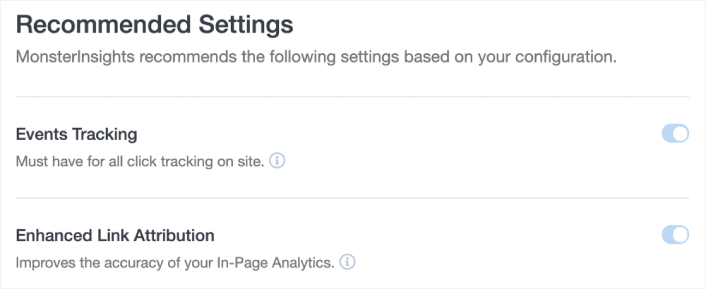 MonsterInsights Recommended Settings