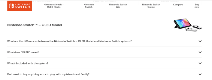 Nintendo Switch FAQ Page Accordion