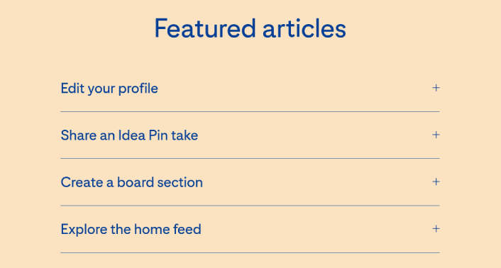 Pinterest FAQ page accordion