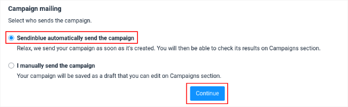 Sendinblue RSS campaign mailing settings