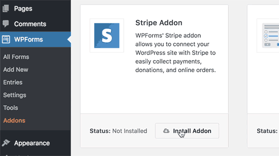 Install WPForms Stripe Addon