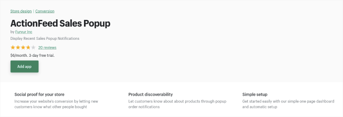 ActionFeed Shopify Sales Notification App