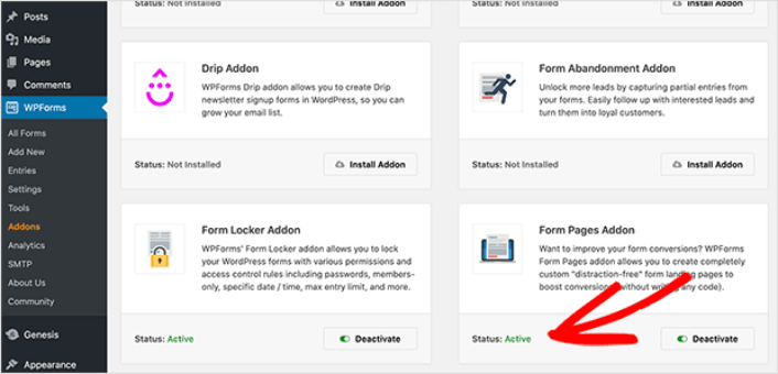 Activate Form Pages Addon WPForms