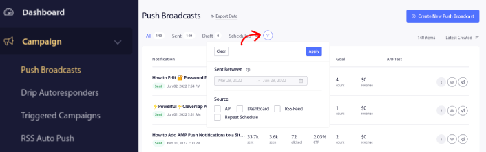 Filter and Sort Push Notifications