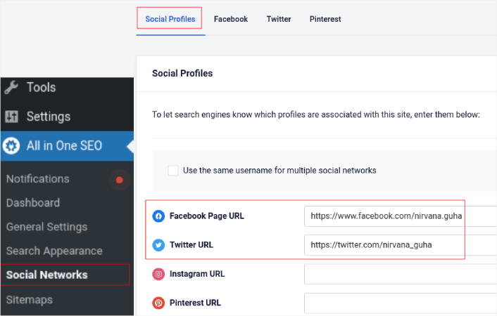 Save Social Media Profiles in AIOSEO