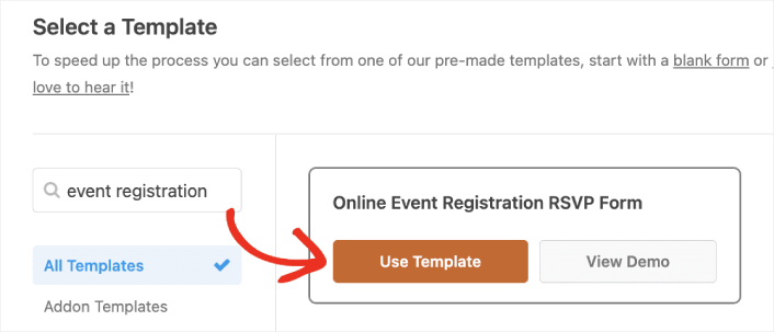 Use WPForms Template