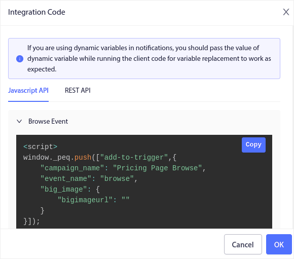 Browse Abandonment Integration Code