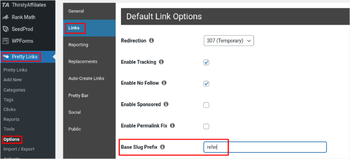 Pretty Links Base Slug Prefix