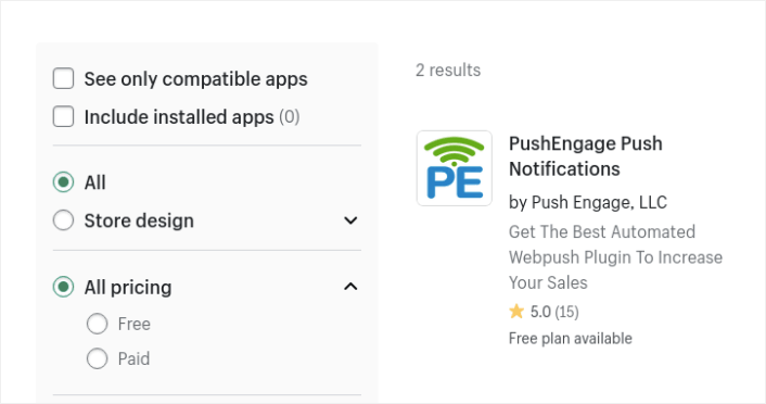 PushEngage Shopify app