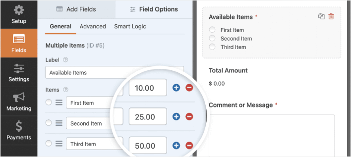 WordPress order form fields WPForms